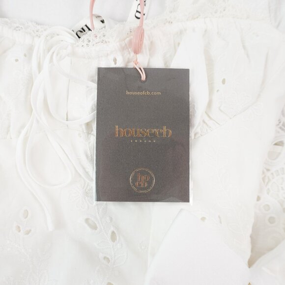 House Of CB Giglio Broderie Anglais Frill Mini Dress In White - Size XS - NWTD - Picture 10 of 12